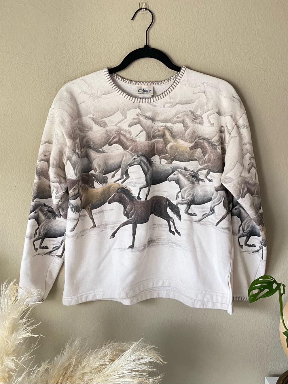 VTG Vintage Equestrian Running Horse Print Crewneck Sweatshirt